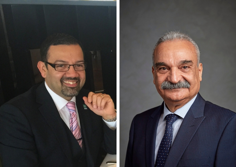 A collage of portrait photos of Joaquin Flores and Sabih Khisaf side by side.