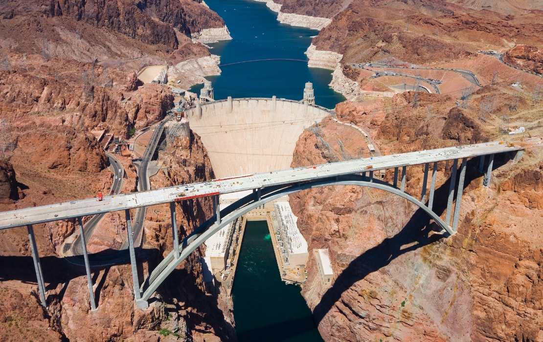 view of hoover dam and colorado river bridge