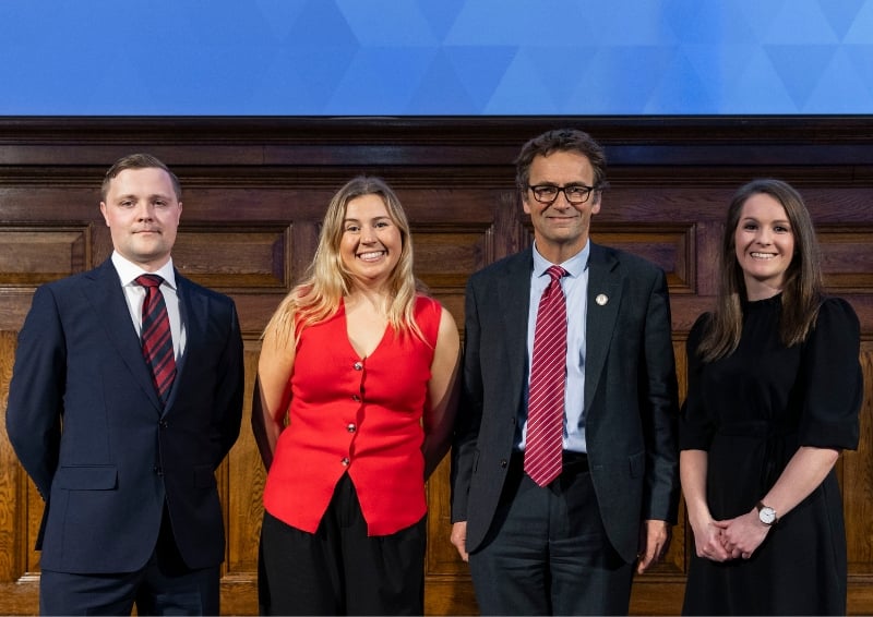 L-R: Capt James Wallis, Carys O'Shea, ICE President Prof Jim Hall and Emma McGregor