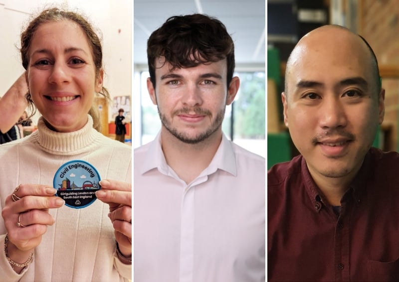 The ICE London Awards 2025 people winners. L-R: Eleni Price, Joshua Mason and John Ubaldo. Image credits: Eleni Price, Joshua Mason and John Ubaldo