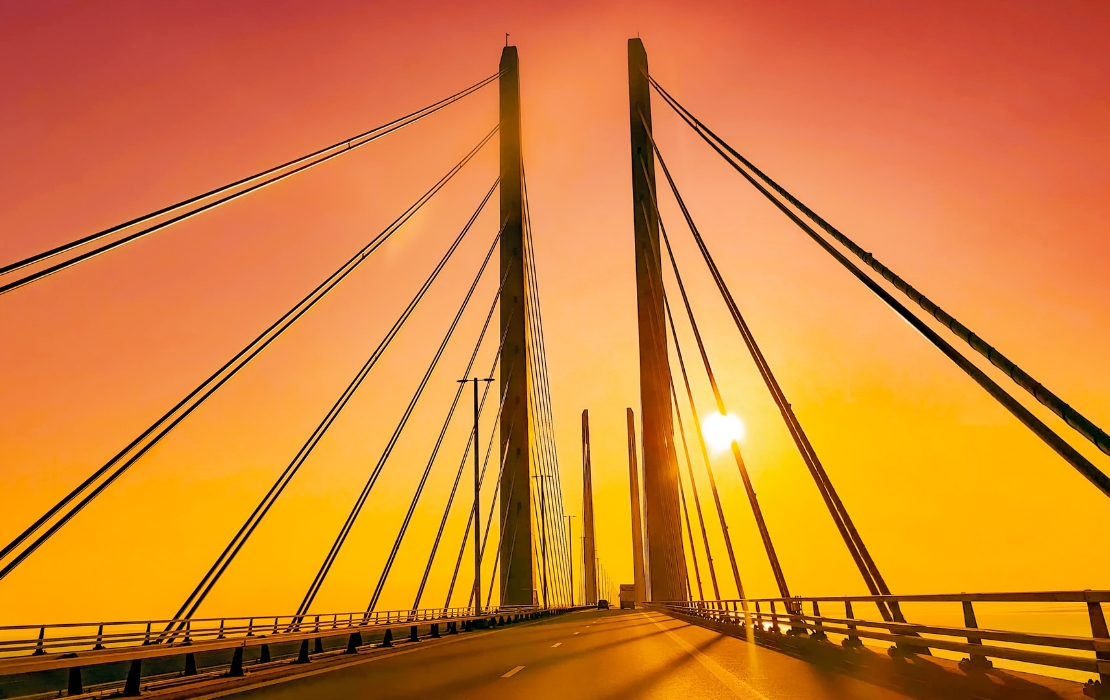 oresund bridge at sunset