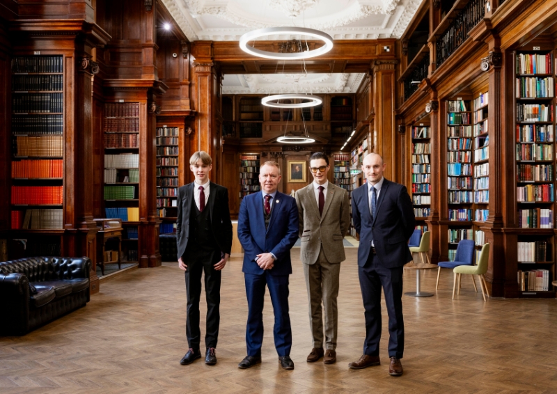 L-R: Freddie Cooper, ICE President David Porter, Harvey Rain and teacher Nick Herbert. Image credit: Tom Hampson/Visual Eye