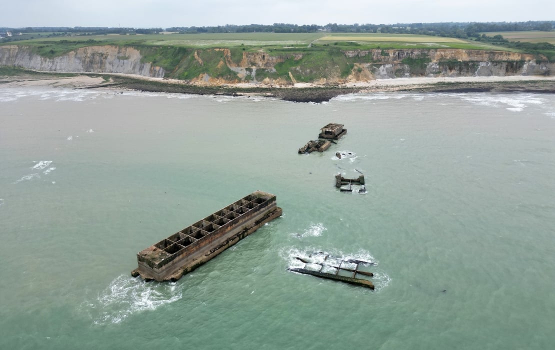 aerial view of remnants of mulberry harbour b