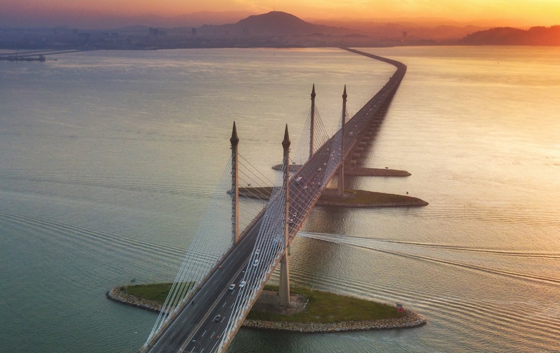 penang bridge with sunrise